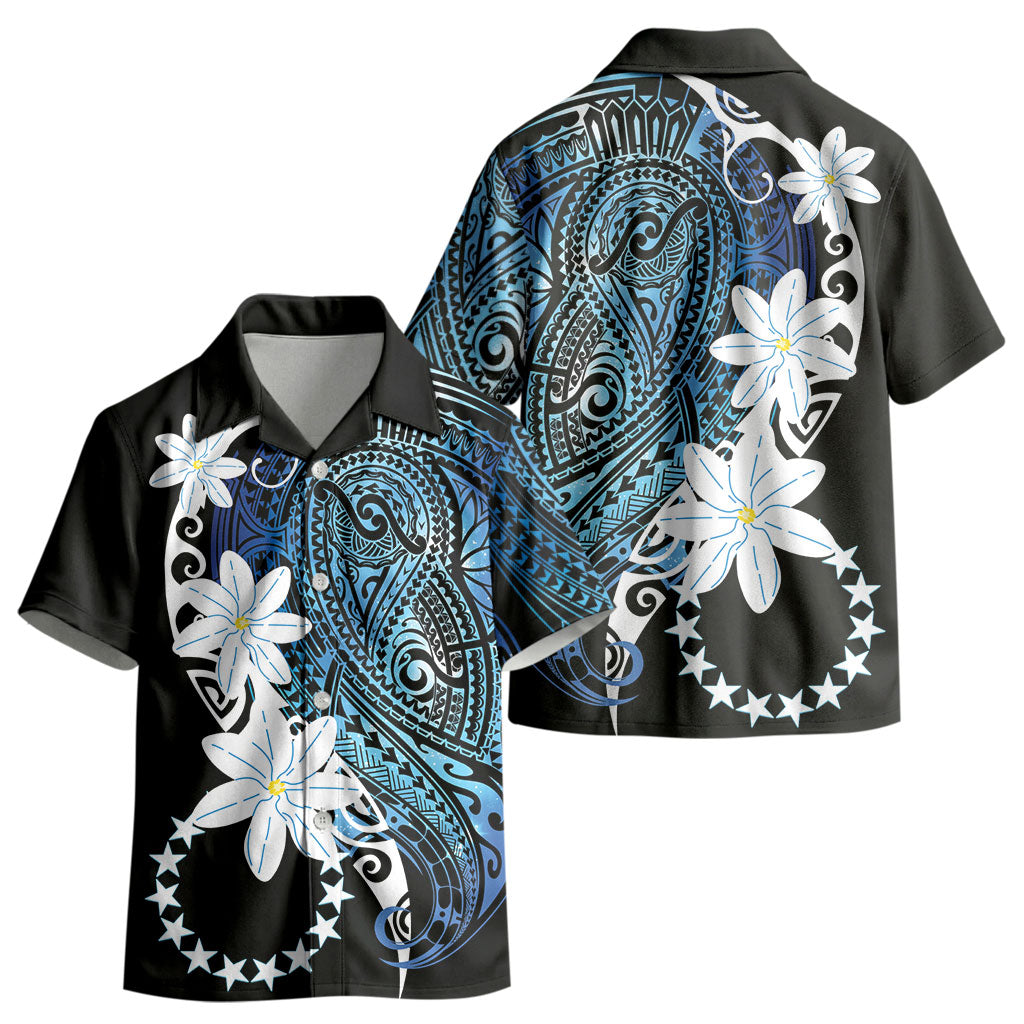 Cook Islands Maori Language Week Kid Hawaiian Shirt Tiare Maori Kuki Airani Blue Pattern