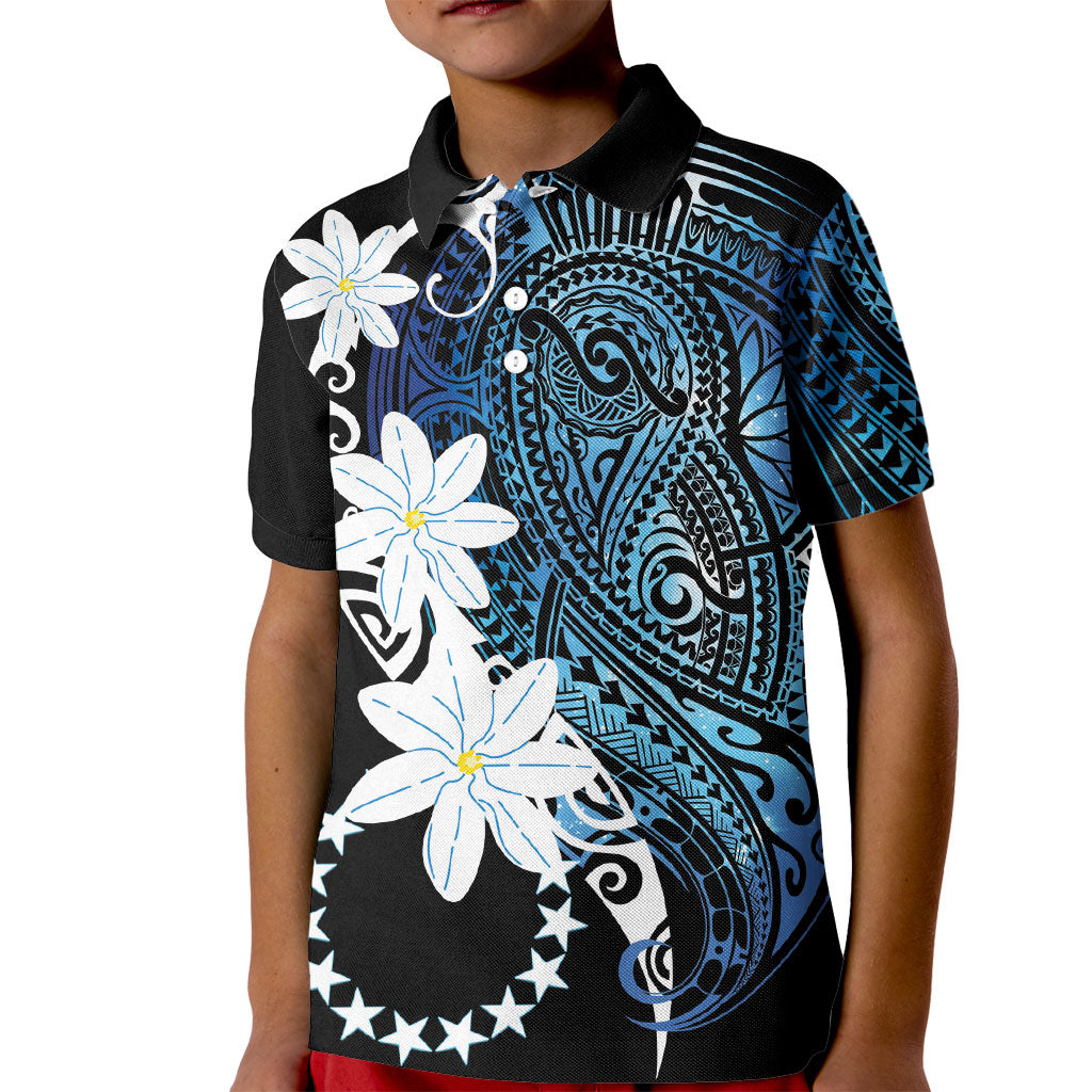 Cook Islands Maori Language Week Kid Polo Shirt Tiare Maori Kuki Airani Blue Pattern