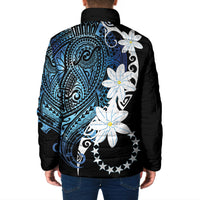 Cook Islands Maori Language Week Padded Jacket Tiare Maori Kuki Airani Blue Pattern
