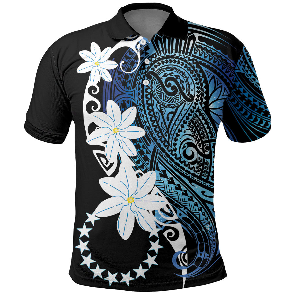 Cook Islands Maori Language Week Polo Shirt Tiare Maori Kuki Airani Blue Pattern