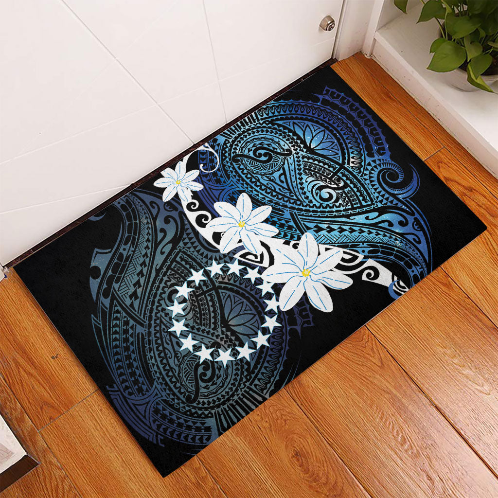 Cook Islands Maori Language Week Rubber Doormat Tiare Maori Kuki Airani Blue Pattern