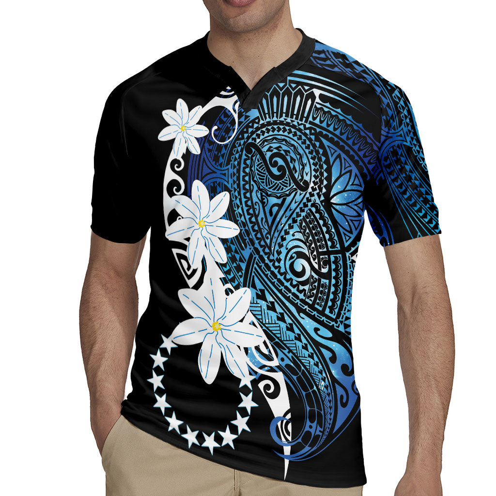 Cook Islands Maori Language Week Rugby Jersey Tiare Maori Kuki Airani Blue Pattern