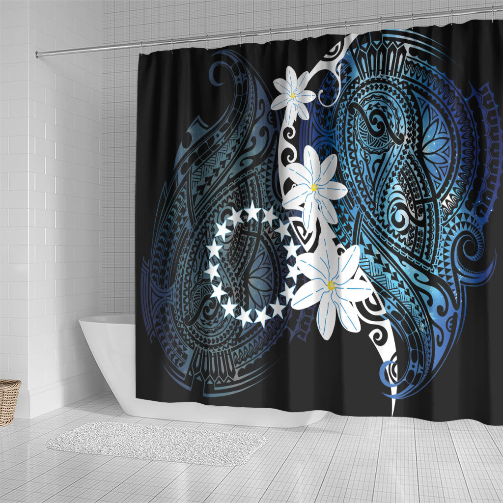 Cook Islands Maori Language Week Shower Curtain Tiare Maori Kuki Airani Blue Pattern