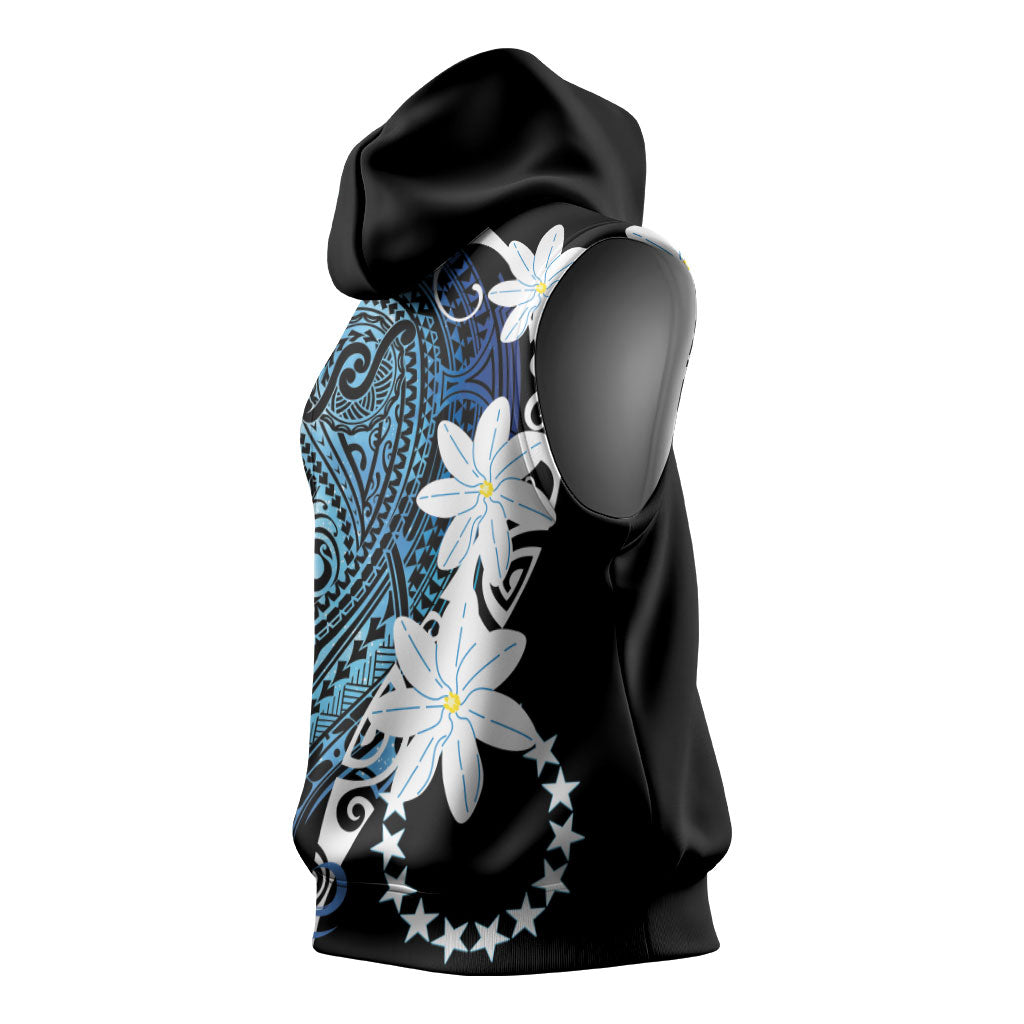 Cook Islands Maori Language Week Sleeveless Hoodie Tiare Maori Kuki Airani Blue Pattern
