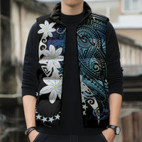 Cook Islands Maori Language Week Sleeveless Puffer Jacket Tiare Maori Kuki Airani Blue Pattern