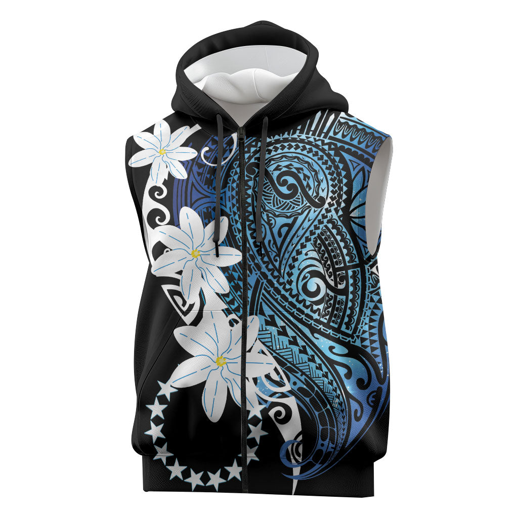 Cook Islands Maori Language Week Sleeveless Zip Hoodie Tiare Maori Kuki Airani Blue Pattern