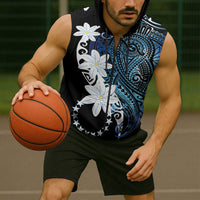 Cook Islands Maori Language Week Sleeveless Zip Hoodie Tiare Maori Kuki Airani Blue Pattern