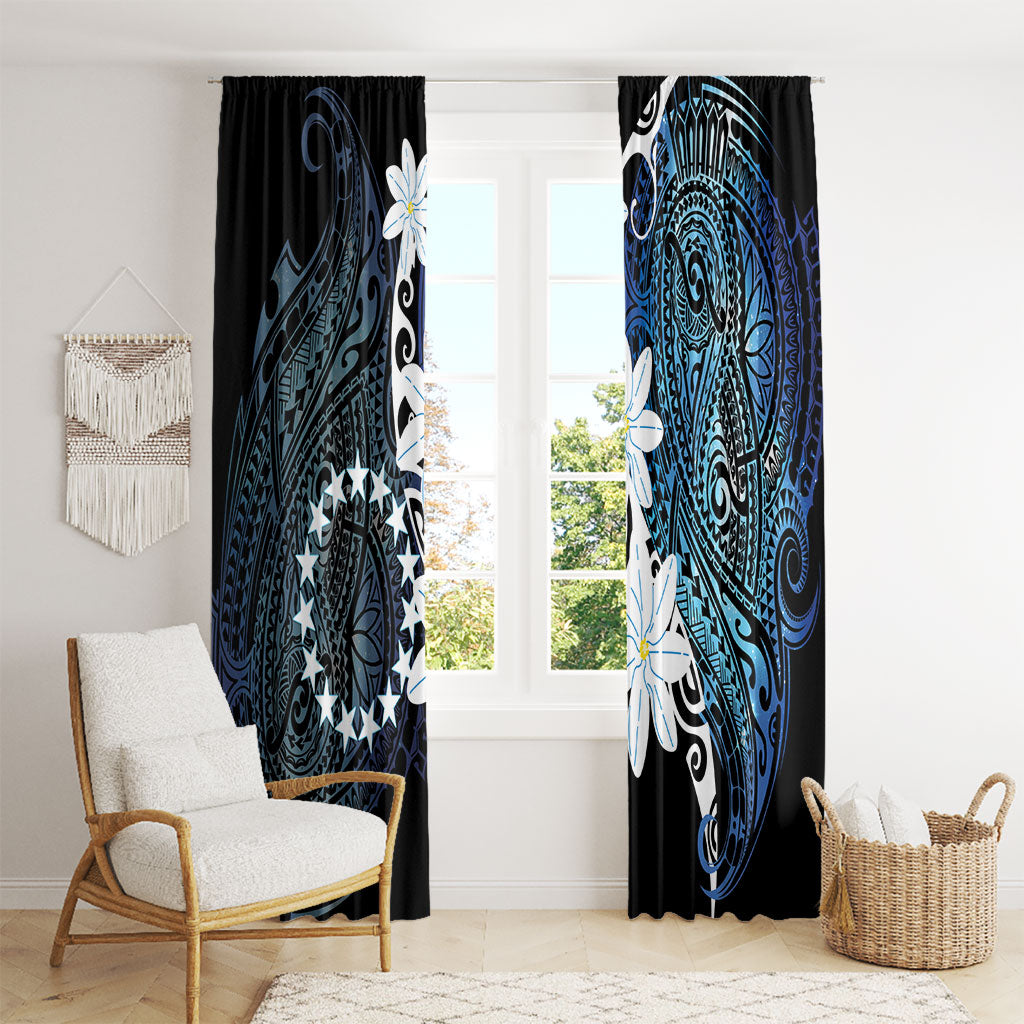 Cook Islands Maori Language Week Window Curtain Tiare Maori Kuki Airani Blue Pattern