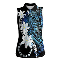 Cook Islands Maori Language Week Women Sleeveless Polo Shirt Tiare Maori Kuki Airani Blue Pattern