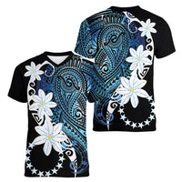 Cook Islands Maori Language Week Women V-Neck T-Shirt Tiare Maori Kuki Airani Blue Pattern