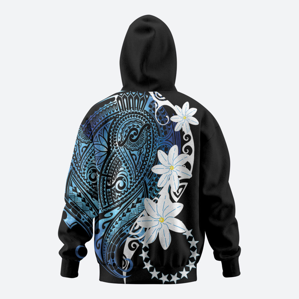 Cook Islands Maori Language Week Zip Hoodie Tiare Maori Kuki Airani Blue Pattern