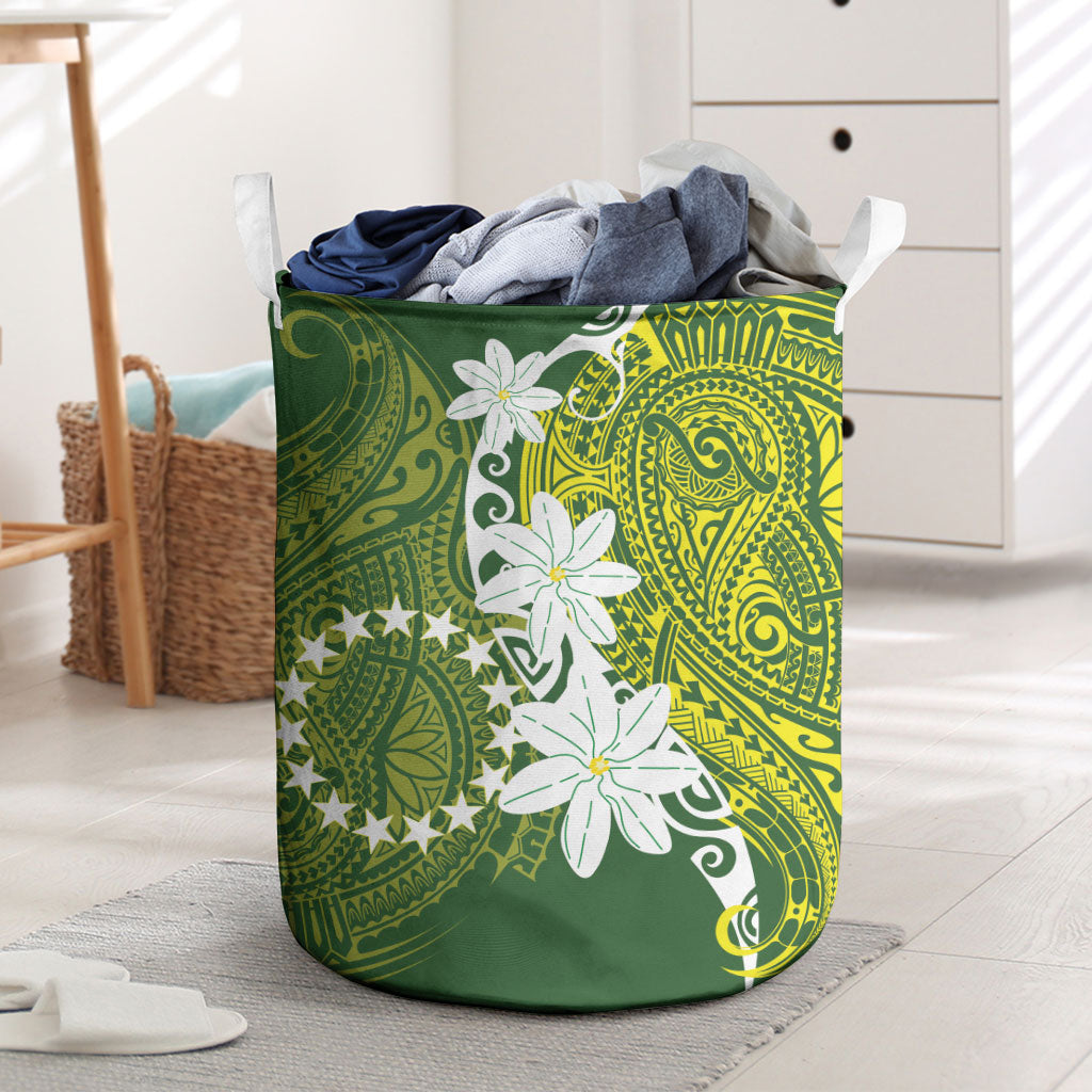 Cook Islands Maori Language Week Laundry Basket Tiare Maori Kuki Airani Green Pattern