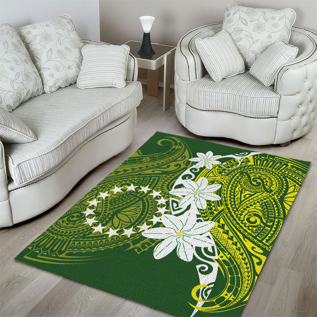 Cook Islands Maori Language Week Area Rug Tiare Maori Kuki Airani Green Pattern