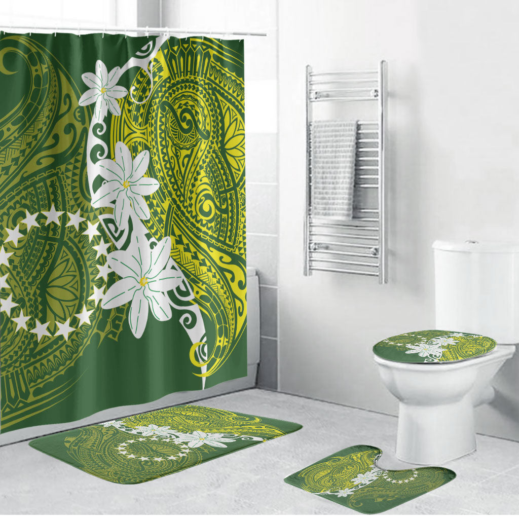 Cook Islands Maori Language Week Bathroom Set Tiare Maori Kuki Airani Green Pattern