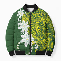 Cook Islands Maori Language Week Bomber Puffer Jacket Tiare Maori Kuki Airani Green Pattern