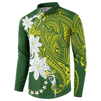 Cook Islands Maori Language Week Button Sweatshirt Tiare Maori Kuki Airani Green Pattern
