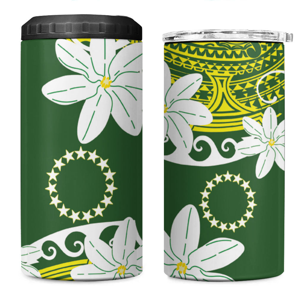 Cook Islands Maori Language Week 4 in 1 Can Cooler Tumbler Tiare Maori Kuki Airani Green Pattern