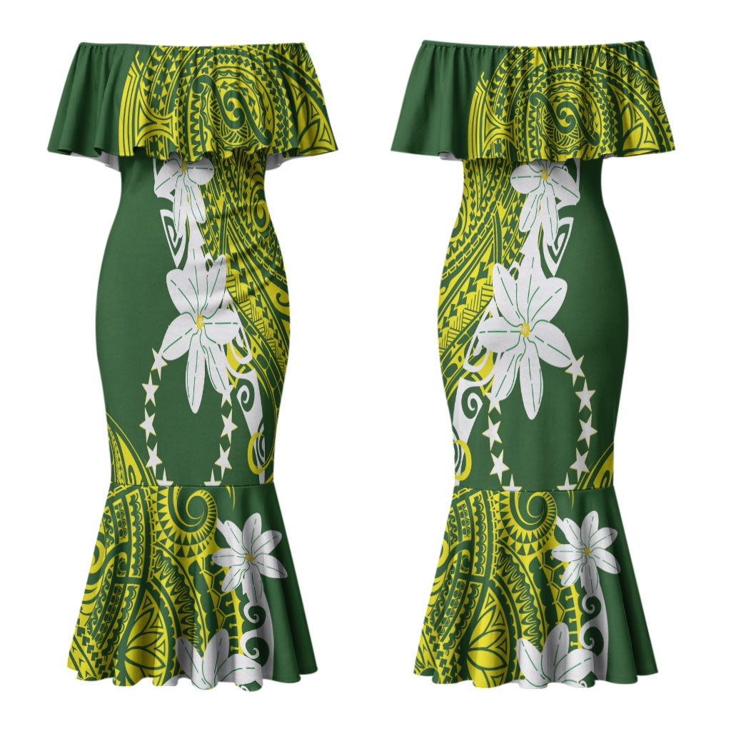 Cook Islands Maori Language Week Couples Matching Mermaid Dress and Hawaiian Shirt Tiare Maori Kuki Airani Green Pattern