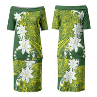 Cook Islands Maori Language Week Family Matching Puletasi and Hawaiian Shirt Tiare Maori Kuki Airani Green Pattern