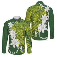 Cook Islands Maori Language Week Family Matching Puletasi and Hawaiian Shirt Tiare Maori Kuki Airani Green Pattern