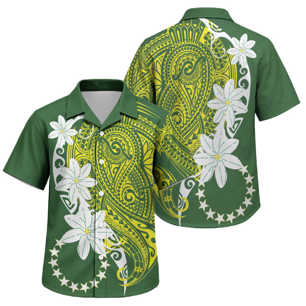 Cook Islands Maori Language Week Family Matching Short Sleeve Bodycon Dress and Hawaiian Shirt Tiare Maori Kuki Airani Green Pattern