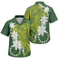 Cook Islands Maori Language Week Family Matching Short Sleeve Bodycon Dress and Hawaiian Shirt Tiare Maori Kuki Airani Green Pattern