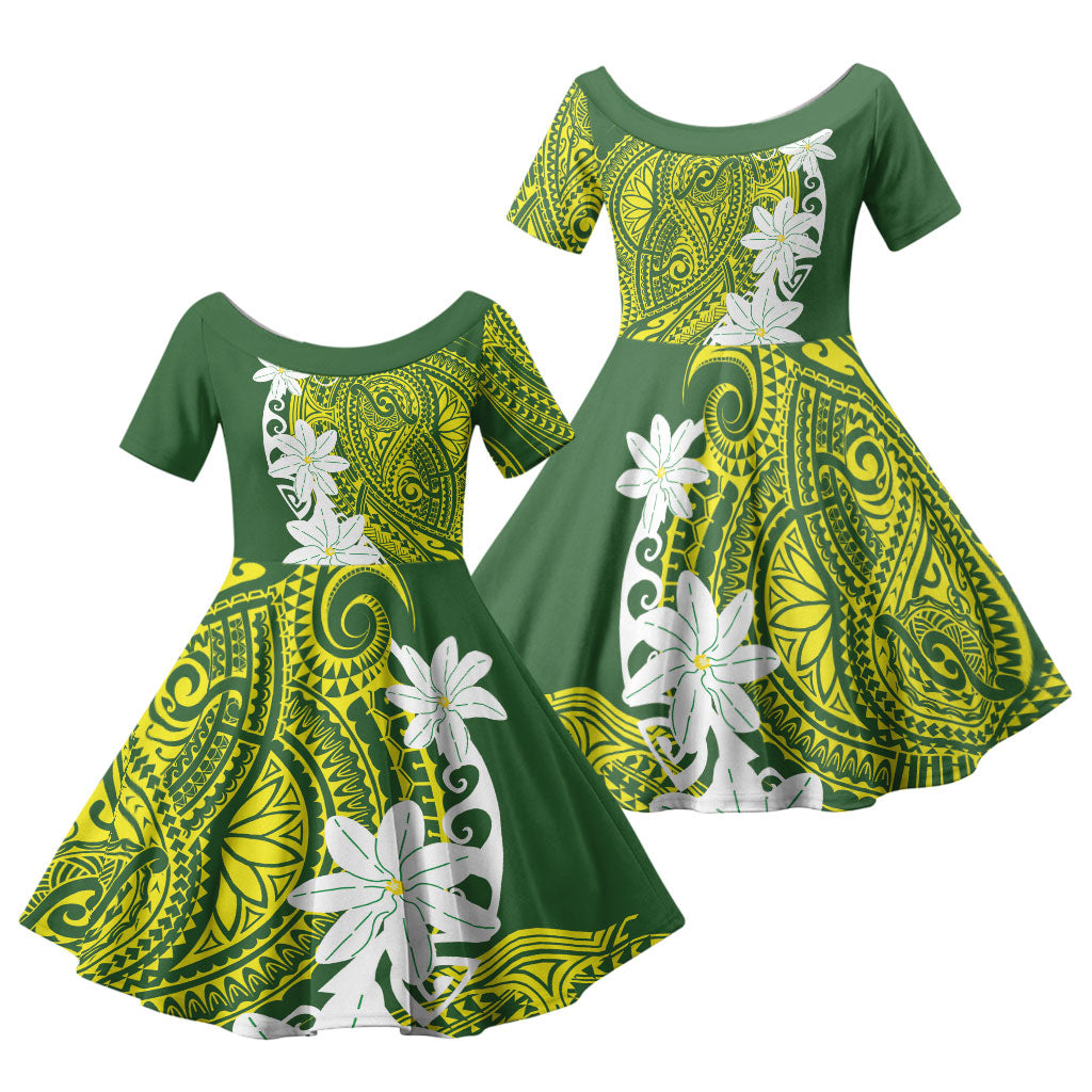Cook Islands Maori Language Week Family Matching Tank Maxi Dress and Hawaiian Shirt Tiare Maori Kuki Airani Green Pattern
