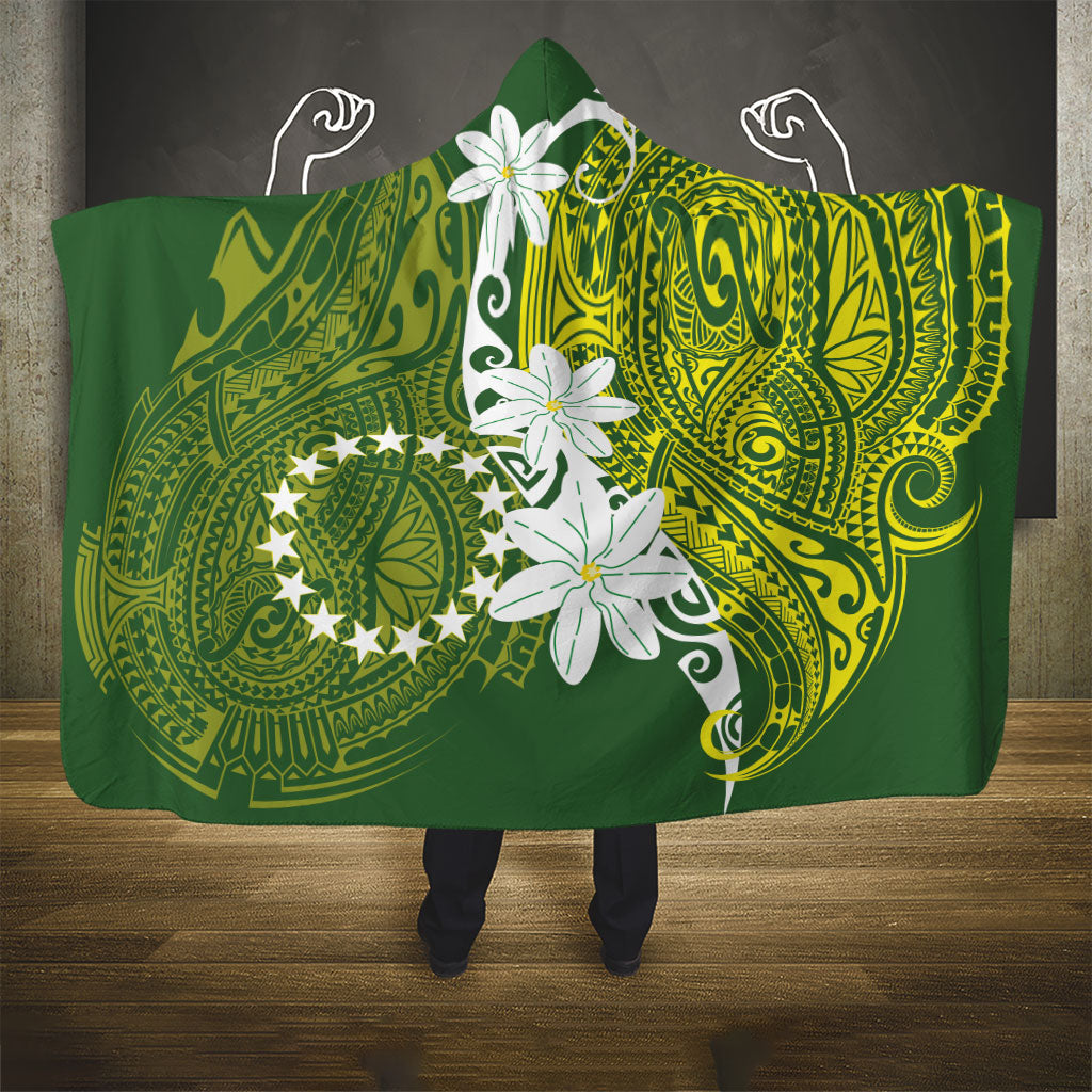 Cook Islands Maori Language Week Hooded Blanket Tiare Maori Kuki Airani Green Pattern
