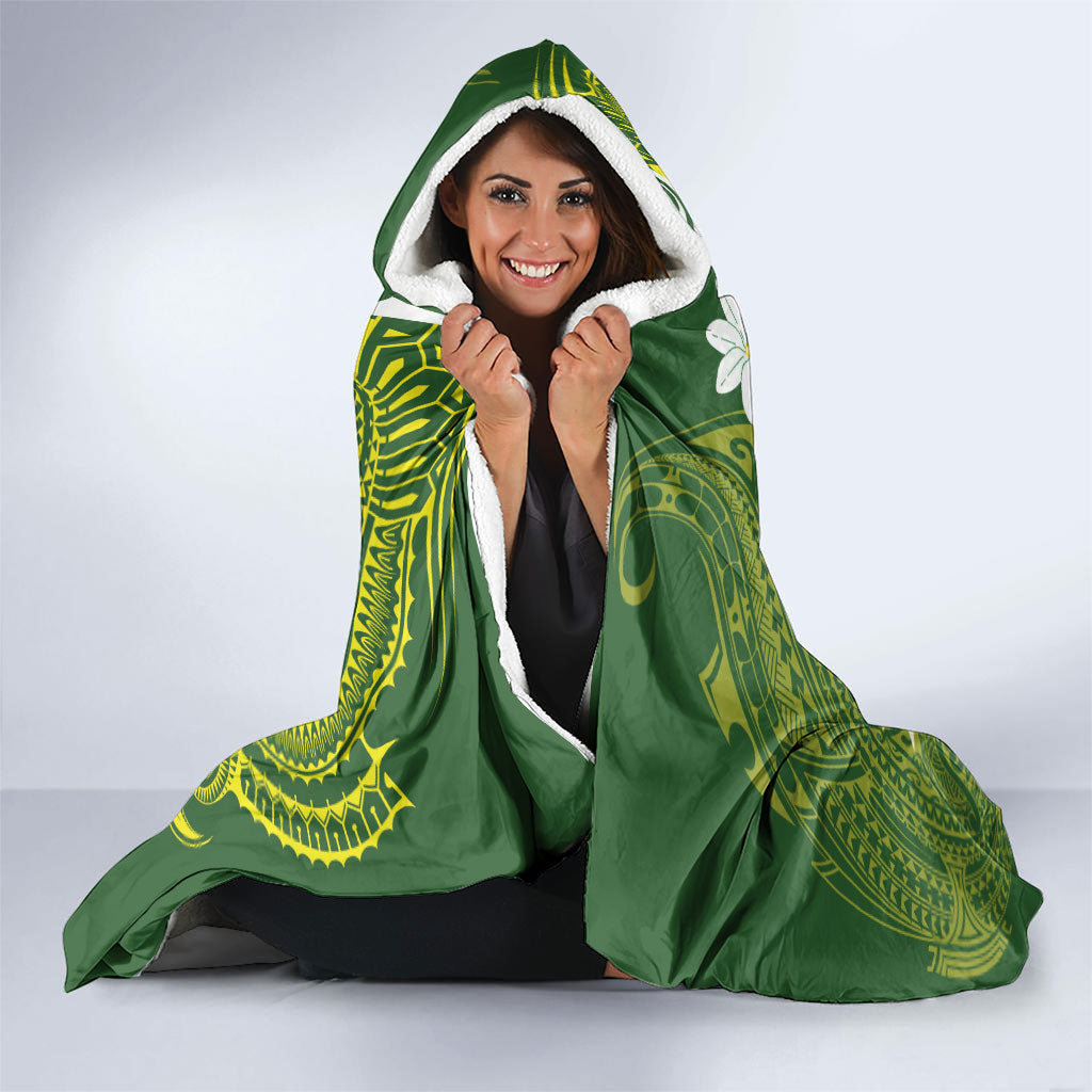 Cook Islands Maori Language Week Hooded Blanket Tiare Maori Kuki Airani Green Pattern