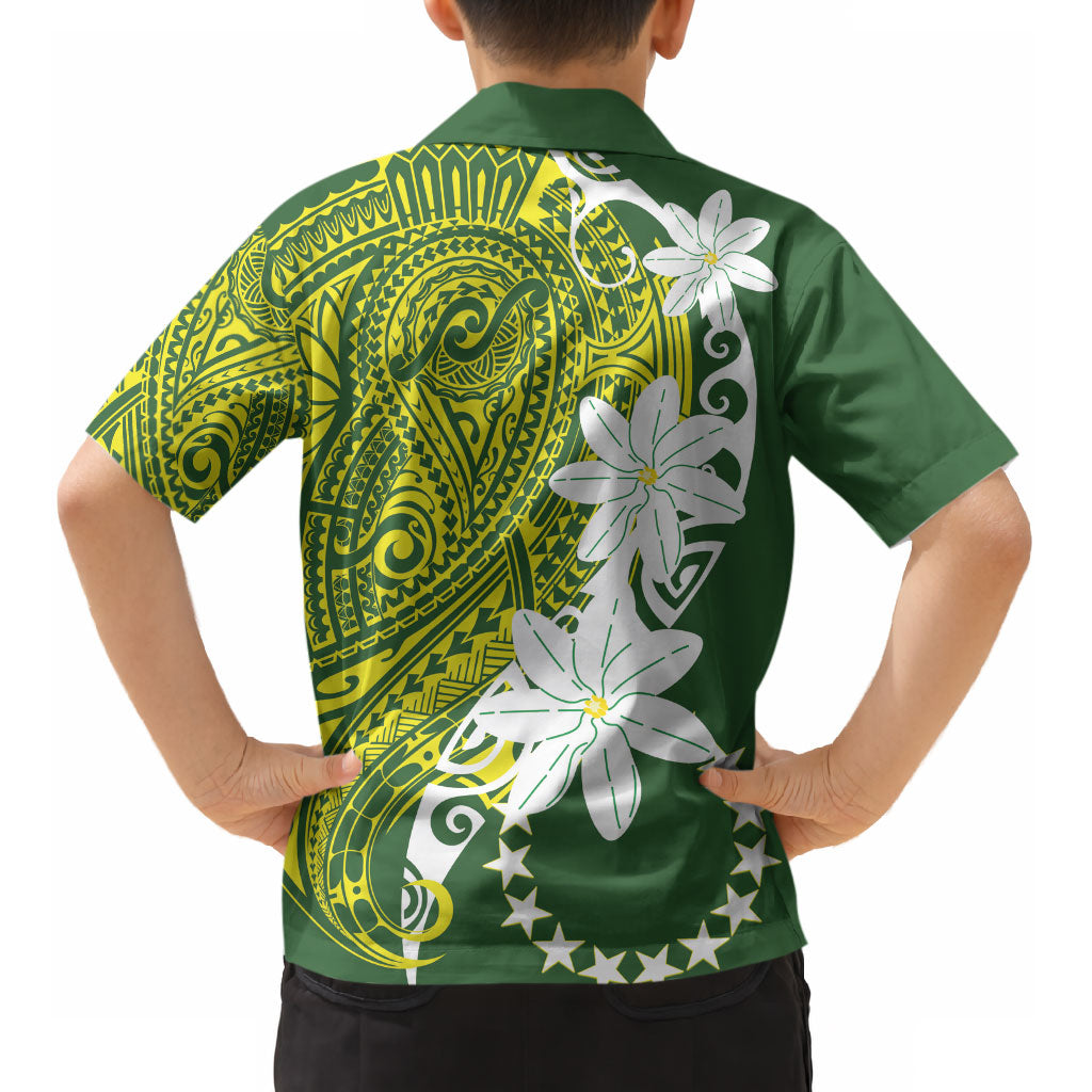 Cook Islands Maori Language Week Kid Hawaiian Shirt Tiare Maori Kuki Airani Green Pattern