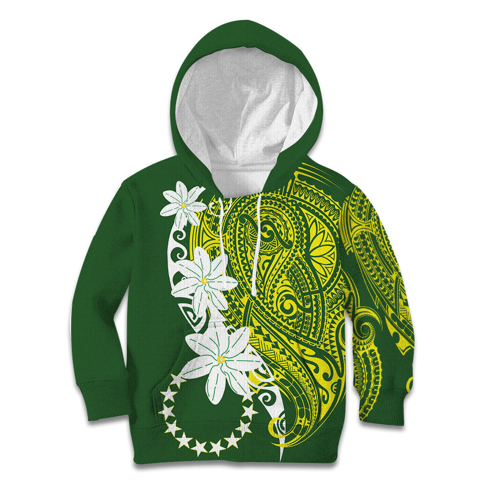 Cook Islands Maori Language Week Kid Hoodie Tiare Maori Kuki Airani Green Pattern
