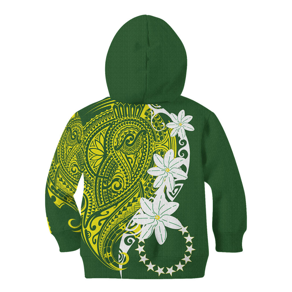 Cook Islands Maori Language Week Kid Hoodie Tiare Maori Kuki Airani Green Pattern