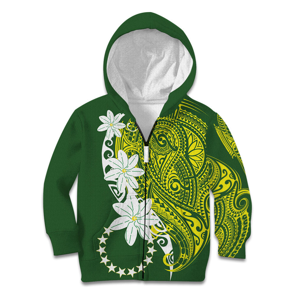 Cook Islands Maori Language Week Kid Hoodie Tiare Maori Kuki Airani Green Pattern