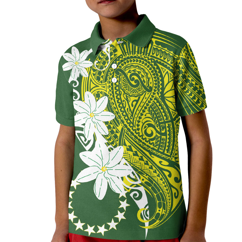 Cook Islands Maori Language Week Kid Polo Shirt Tiare Maori Kuki Airani Green Pattern