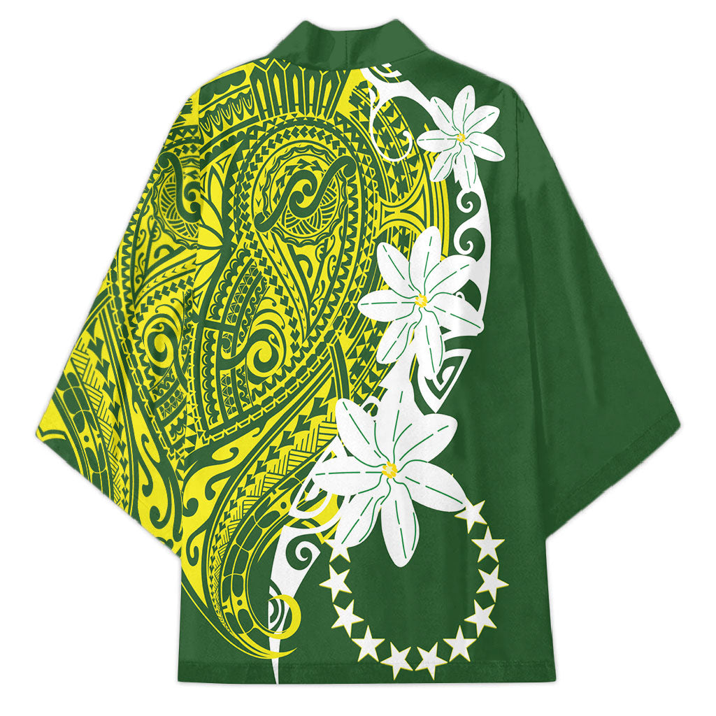 Cook Islands Maori Language Week Kimono Tiare Maori Kuki Airani Green Pattern