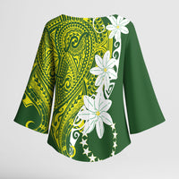 Cook Islands Maori Language Week Kimono Sleeve Blouse Tiare Maori Kuki Airani Green Pattern