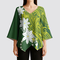 Cook Islands Maori Language Week Kimono Sleeve Blouse Tiare Maori Kuki Airani Green Pattern