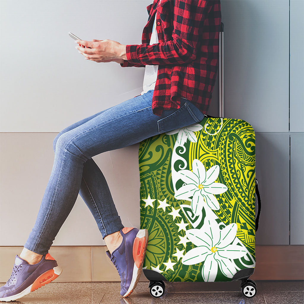 Cook Islands Maori Language Week Luggage Cover Tiare Maori Kuki Airani Green Pattern