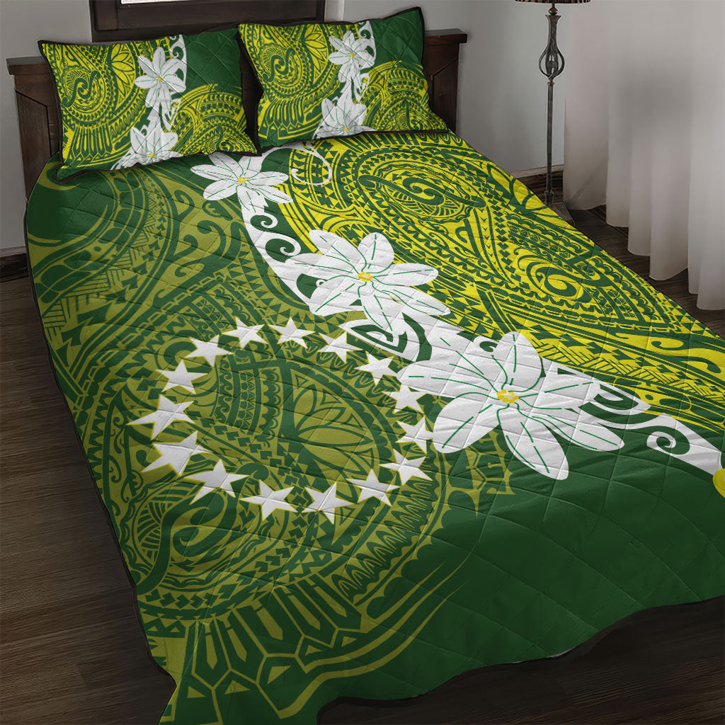 Cook Islands Maori Language Week Quilt Bed Set Tiare Maori Kuki Airani Green Pattern