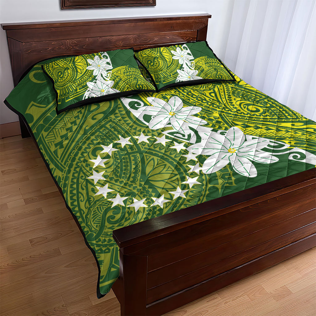 Cook Islands Maori Language Week Quilt Bed Set Tiare Maori Kuki Airani Green Pattern