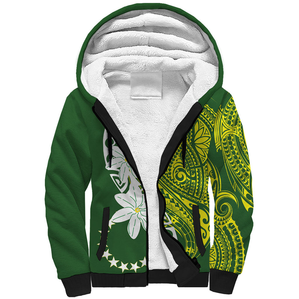 Cook Islands Maori Language Week Sherpa Hoodie Tiare Maori Kuki Airani Green Pattern