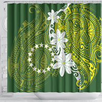 Cook Islands Maori Language Week Shower Curtain Tiare Maori Kuki Airani Green Pattern
