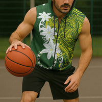Cook Islands Maori Language Week Sleeveless Zip Hoodie Tiare Maori Kuki Airani Green Pattern