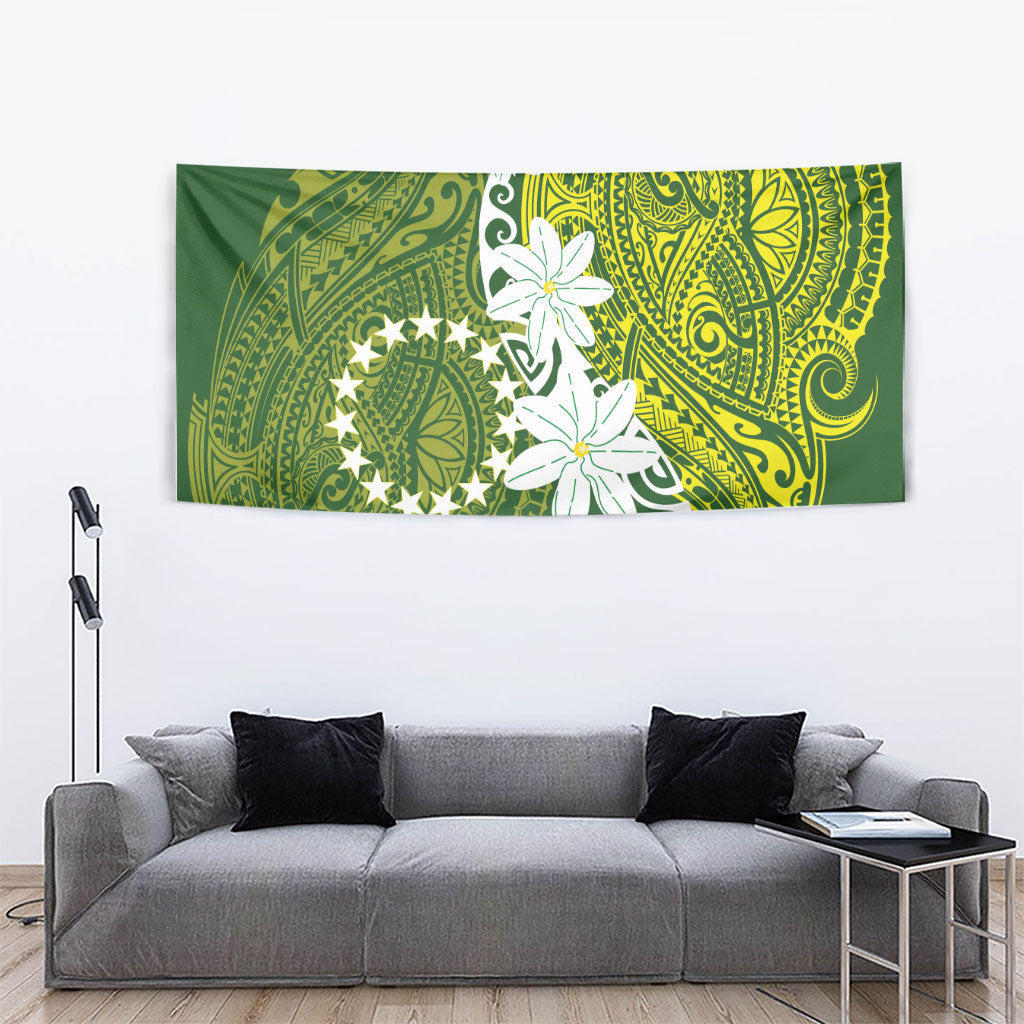 Cook Islands Maori Language Week Tapestry Tiare Maori Kuki Airani Green Pattern