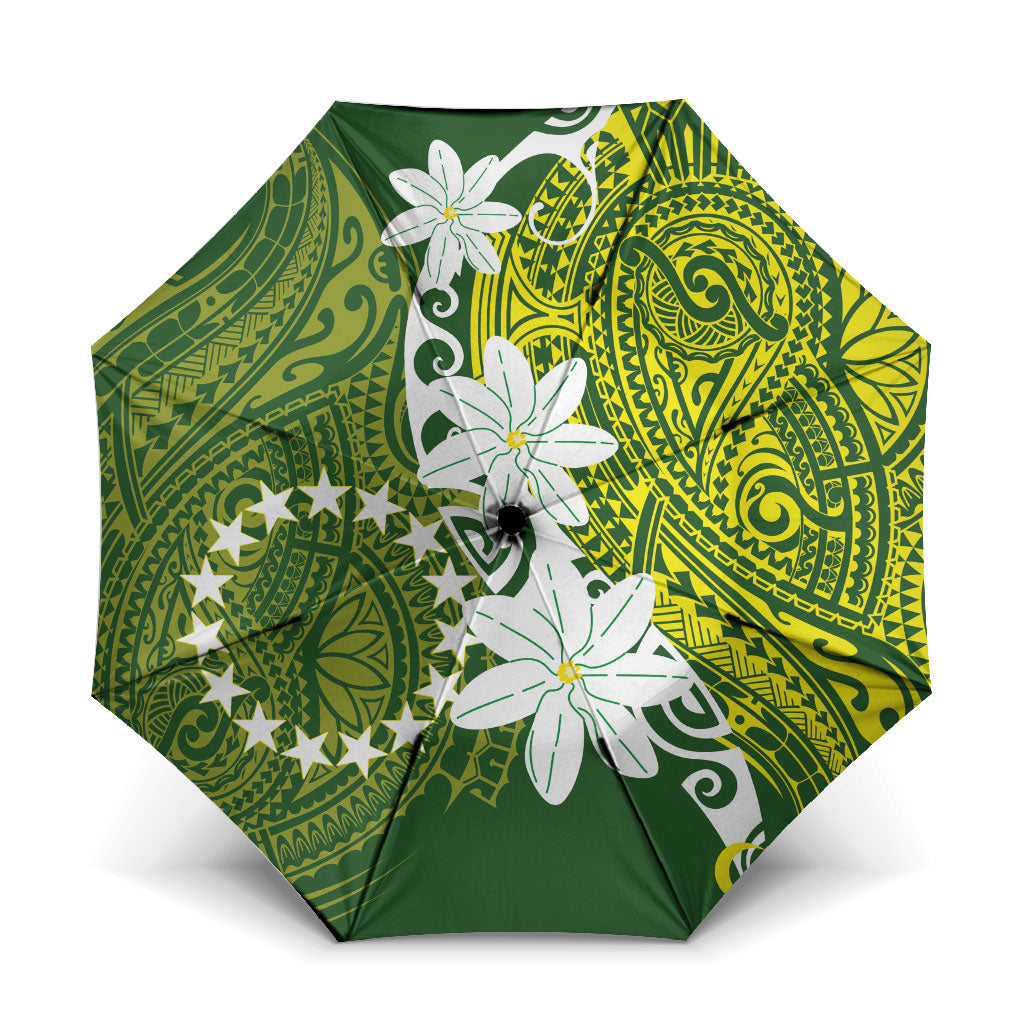 Cook Islands Maori Language Week Umbrella Tiare Maori Kuki Airani Green Pattern