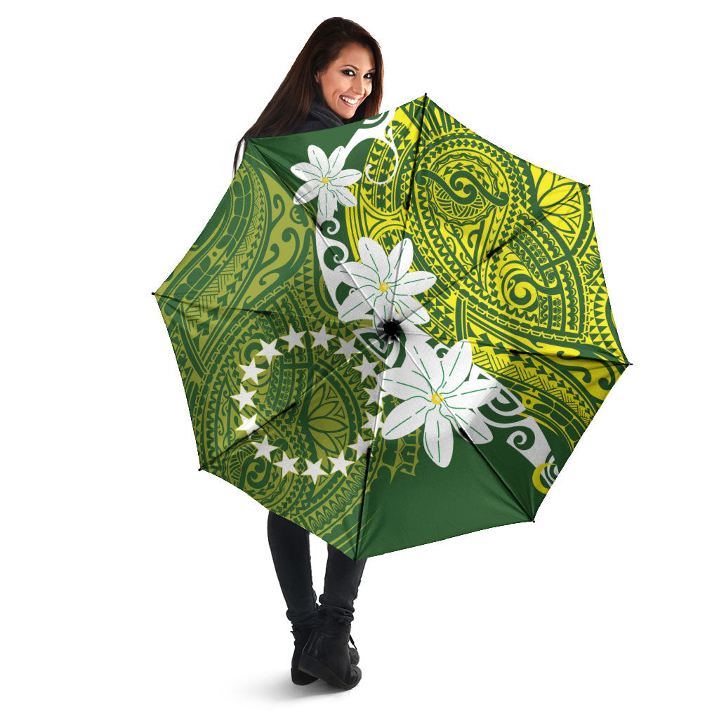 Cook Islands Maori Language Week Umbrella Tiare Maori Kuki Airani Green Pattern