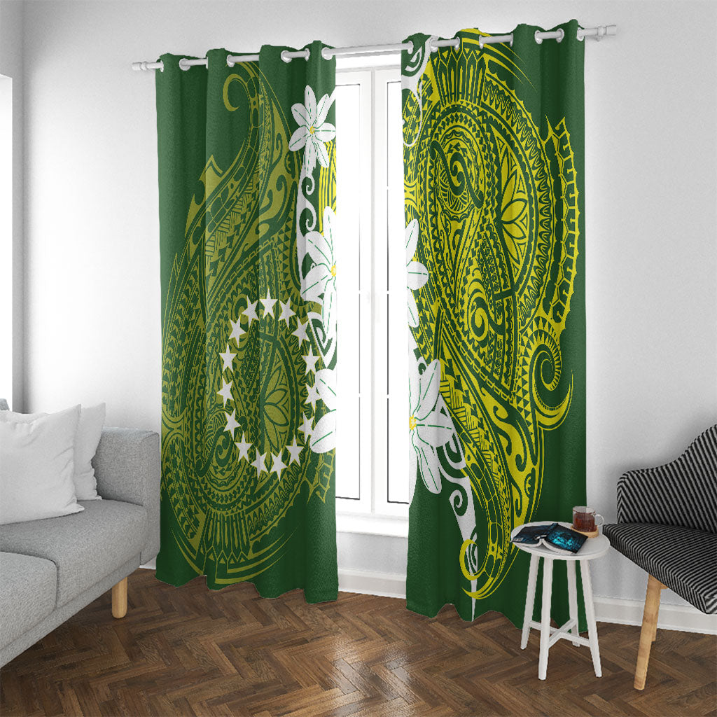 Cook Islands Maori Language Week Window Curtain Tiare Maori Kuki Airani Green Pattern