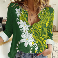 Cook Islands Maori Language Week Women Casual Shirt Tiare Maori Kuki Airani Green Pattern