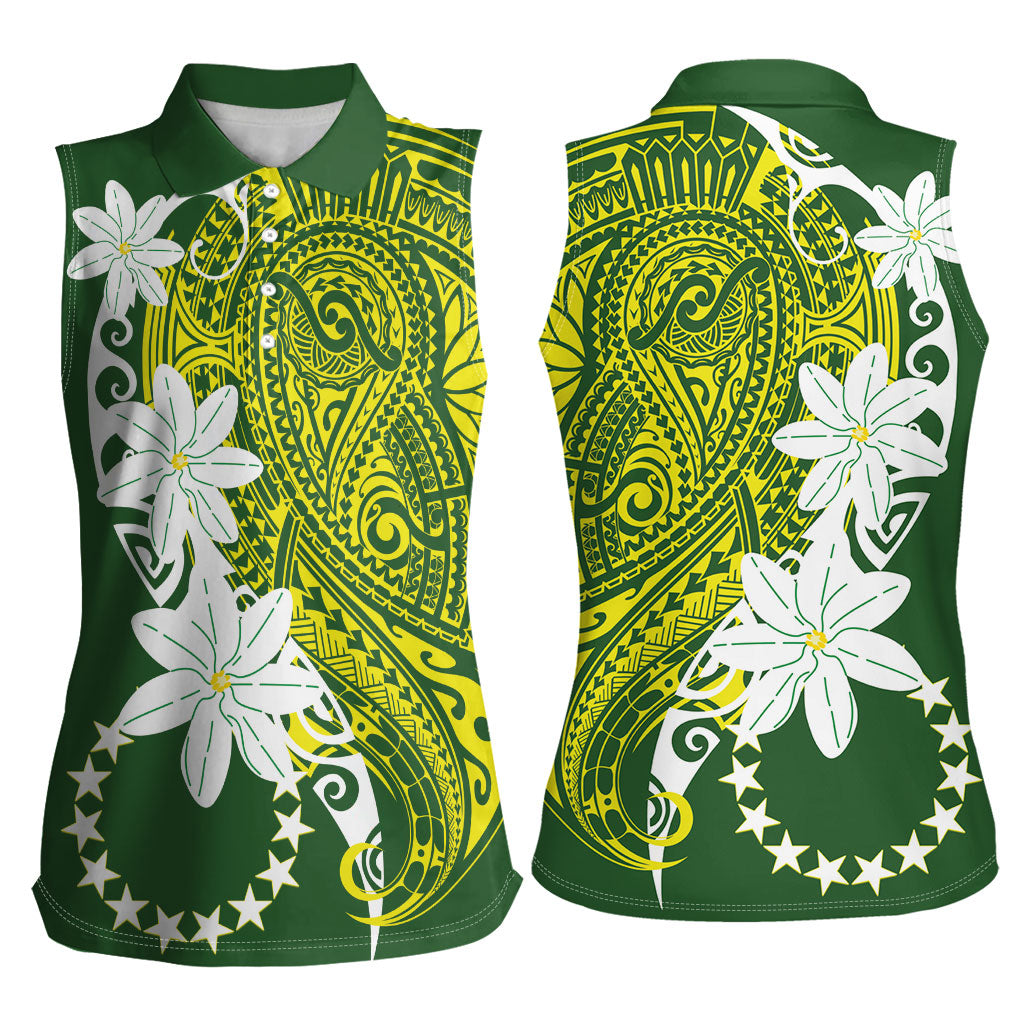 Cook Islands Maori Language Week Women Sleeveless Polo Shirt Tiare Maori Kuki Airani Green Pattern