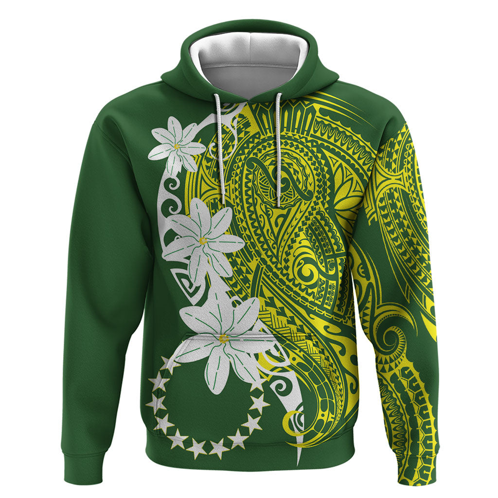 Cook Islands Maori Language Week Zip Hoodie Tiare Maori Kuki Airani Green Pattern